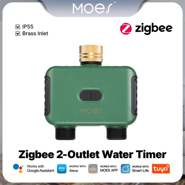 MOES Smart ZigBee Wasserzeitschaltuhr mit Messinganschluss und Filter, programmierbare Sprinklersteuerung in Grün, kompatibel mit Tuya, Alexa und Google, 1/2 Zoll - Bild 1