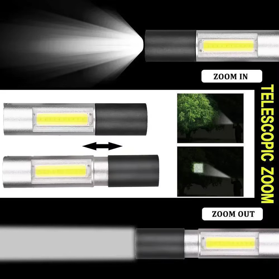 KDULIT LED Taschenlampe mit COB-Licht, wiederaufladbare Camping-Laterne in Schwarz mit 3 Modi und zoombarem Fokus - Bild 2