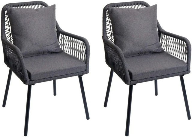 2er-Set MCW Gartenstuhl O12 aus Aluminium mit Seilgeflecht in Anthrazit und dunkelgrauen Polstern - Bild 2