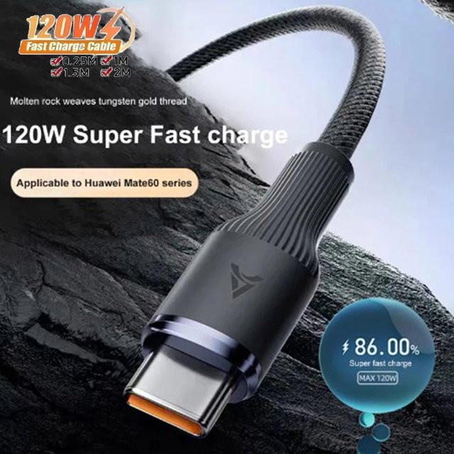 DIXSG USB Typ C Schnellladekabel 120W Geflochtenes Datenkabel Schwarz - Bild 1