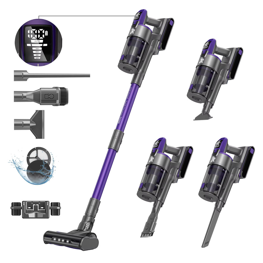 Redroad X18 Kabelloser Handstaubsauger in Lila mit 500W Leistung, 33000PA Saugkraft und abnehmbarem Akku für Zuhause, Teppich und Auto - Bild 6