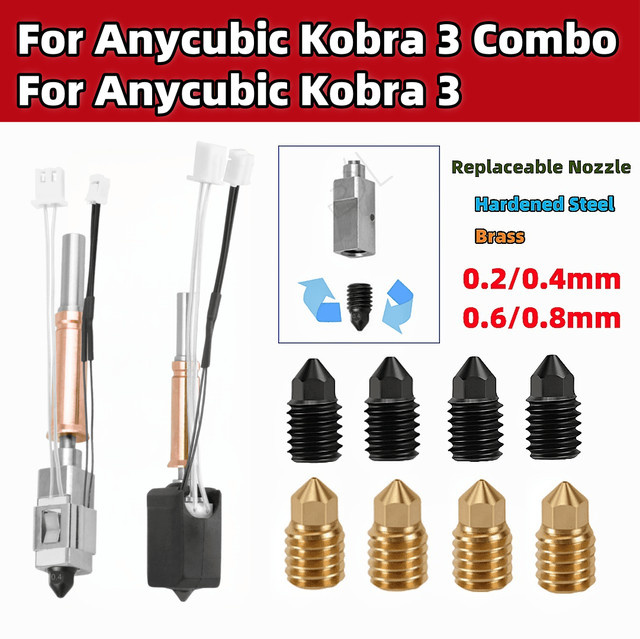 Anycubic Kobra 3 Combo Hotend Kit mit Bi-Metall Heatbreak, 24 V, 60 W, Farbe: Silber - Bild 1