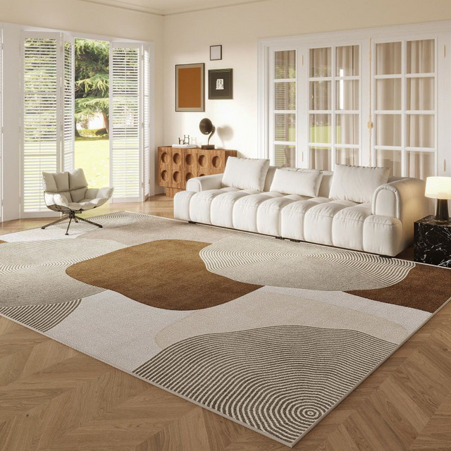 VIKAMA Wohnzimmerteppich in Beige und Multicolour, moderner Teppich mit abstraktem Design für Wohnzimmer und Schlafzimmer, pflegeleicht und rechteckig - Bild 1