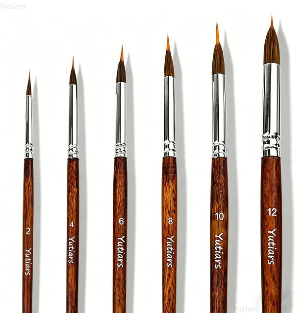 Yutiars 6-teiliges Aquarellpinsel-Set mit synthetischen Borsten und verlängerten Stiftspitzen in Braun - Bild 1