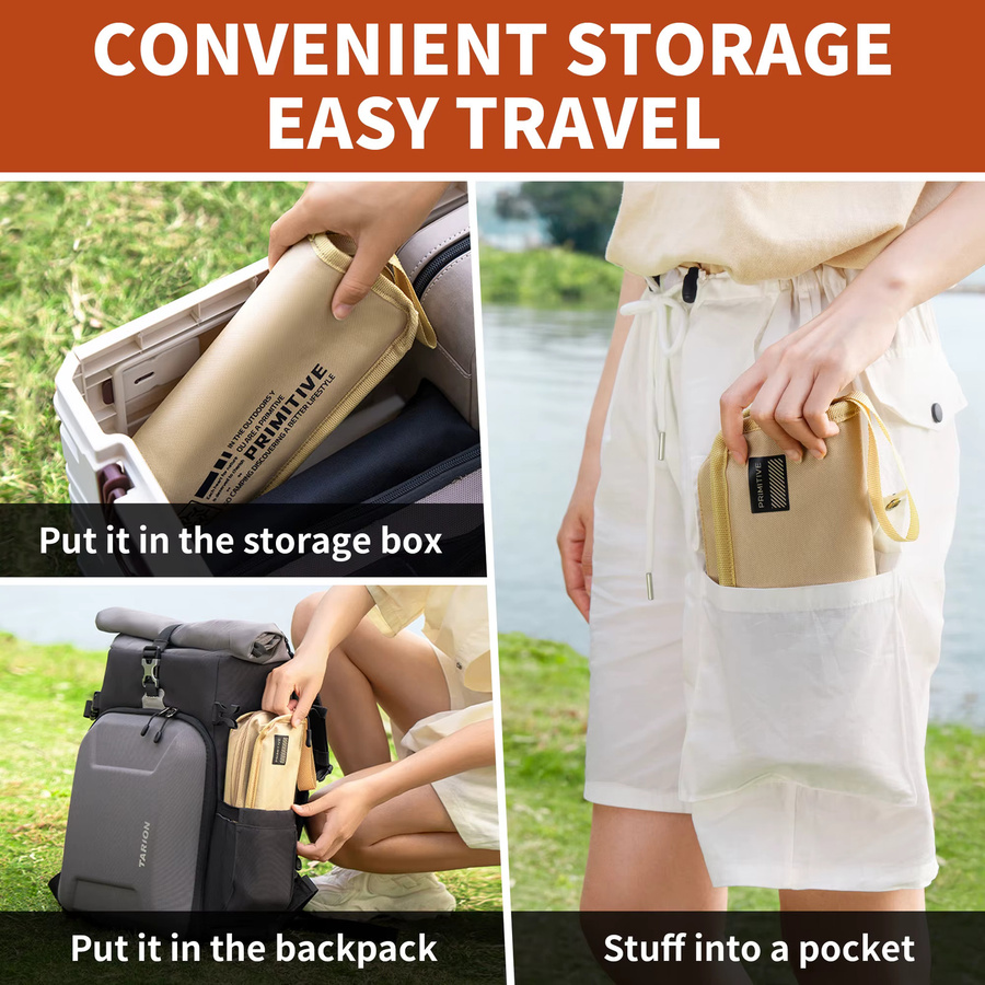 Primitive Campinghocker Beige – Leichter zusammenklappbarer Taschenstuhl für Outdoor und Angeln - Bild 3