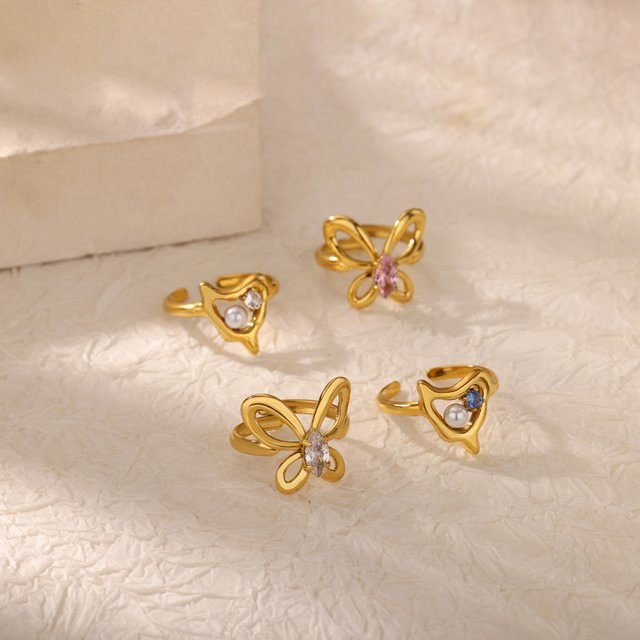HPTOTMG Ringe Edelstahl, Gold, Zirkonia, Schmetterling, Damen - Bild 1