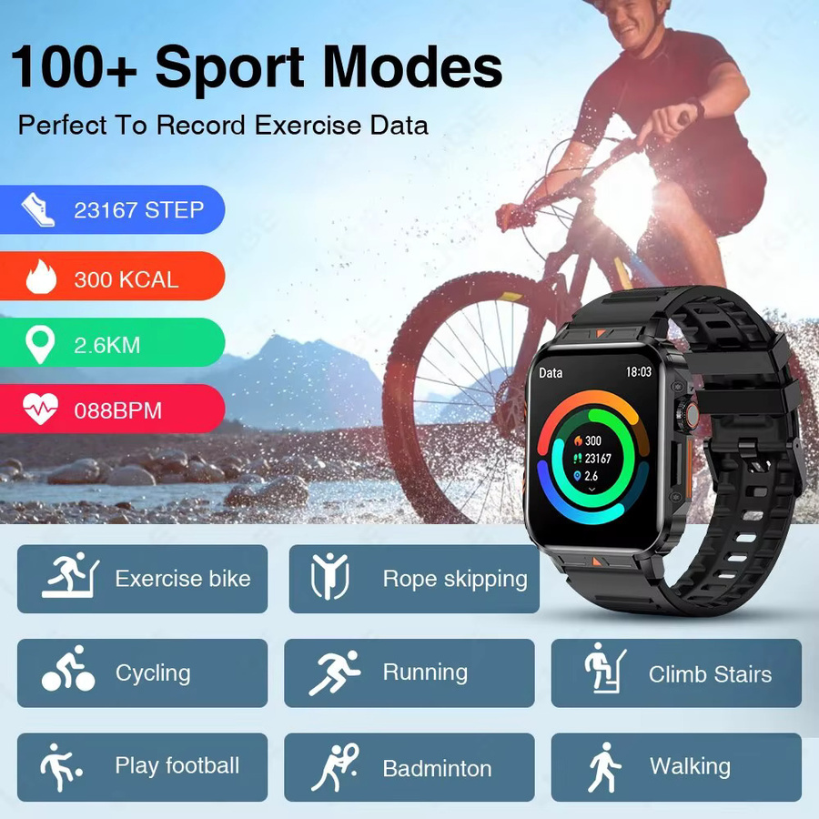 Lige Smartwatch mit 1,95 Zoll Bildschirm, IP68 wasserdicht, Gesundheitsüberwachung und Sport-Fitness-Funktionen, Farbe: Schwarz - Bild 5