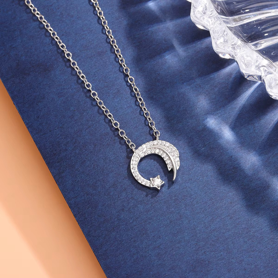 Halskette GaGa-Duck, 925 Silber, Kristall, Mond- und Stern-Anhänger, Unisex - Bild 3