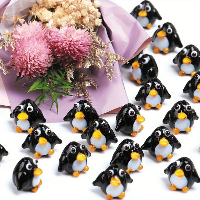 NASSBORO Glas Perlen, Schwarz, Pinguin, 5 Stück - Bild 1