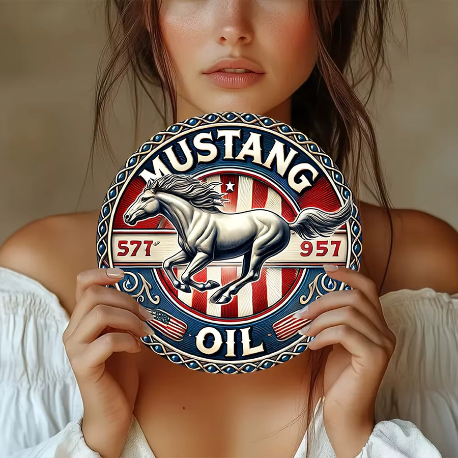 Potdemiel Vintage Metallschild Mustang 577 Rund mit Running Horse Design, Durchmesser: 20,32 cm - Bild 4