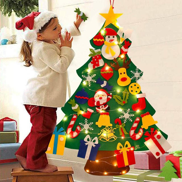 Huiran DIY Filz-Weihnachtsbaum in Grün mit Licht und Anhängern zur Weihnachtsdekoration - Bild 1