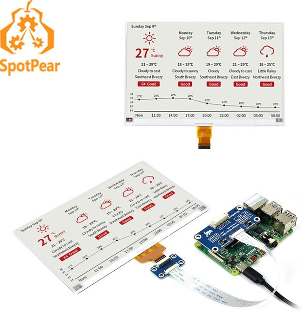 Raspberry Pi 7,5 Zoll E-Paper E-Ink Display HAT mit SPI Schnittstelle in Rot, Schwarz und Weiß für Arduino, STM32 und Jetson Nano - Bild 1