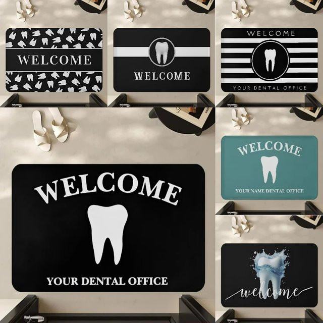 VIKAMA Lustige Fußmatte mit Zahnschutz-Motiv, rutschfester Teppich mit Dental-Design für Badezimmer, Schlafzimmer und Hauseingang - Bild 1