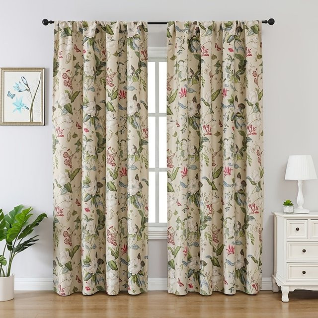 WPKIRA Verdunkelungsvorhang mit floralem Pastoraldruck in Multicolour, staubdichter und geräuschreduzierender Fenstervorhang, Breite: 160 cm, Höhe: 100 cm - Bild 1