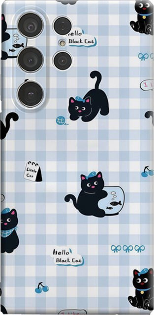 Hello Black Cat Handyhülle für Samsung Galaxy S25 Ultra, S24 und S23 Ultra Plus in Schwarz mit glänzender doppellagiger Rückseite - Bild 1