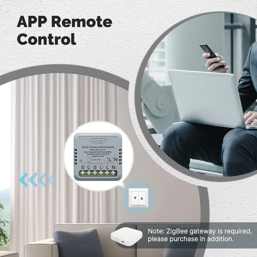 MOES Smart Vorhang Schalter Modul in Weiß mit Tuya WiFi und ZigBee Unterstützung für Rocker Schalter zur App-Steuerung via Alexa und Google Home - Bild 5