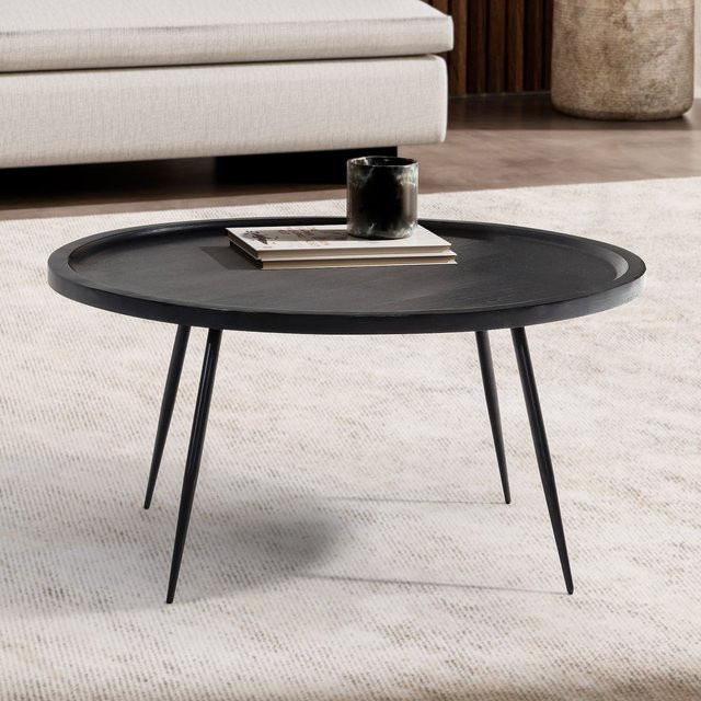 Finebuy Couchtisch rund aus Massivholz und Metall in Schwarz, Durchmesser: 75 cm, Höhe: 38 cm - Bild 1