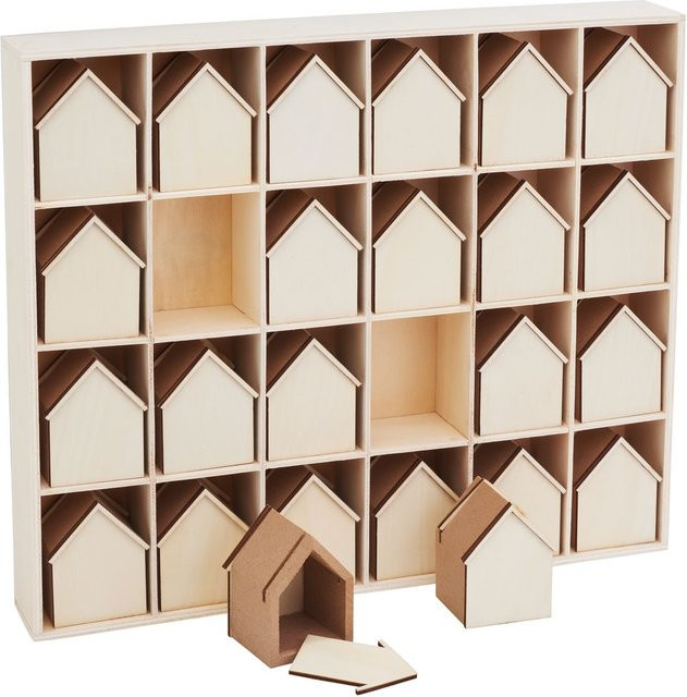 VBS Adventskalender-Häuser aus Holz in Beige für die Vorweihnachtszeit und Weihnachten - Bild 1