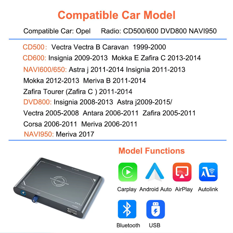 Bonroad Wireless CarPlay und Android Auto Interface Decoder Box mit Mirror Link für Opel Insignia Astra J Vectra Meriva B Zafira C Corsa in Schwarz - Bild 3
