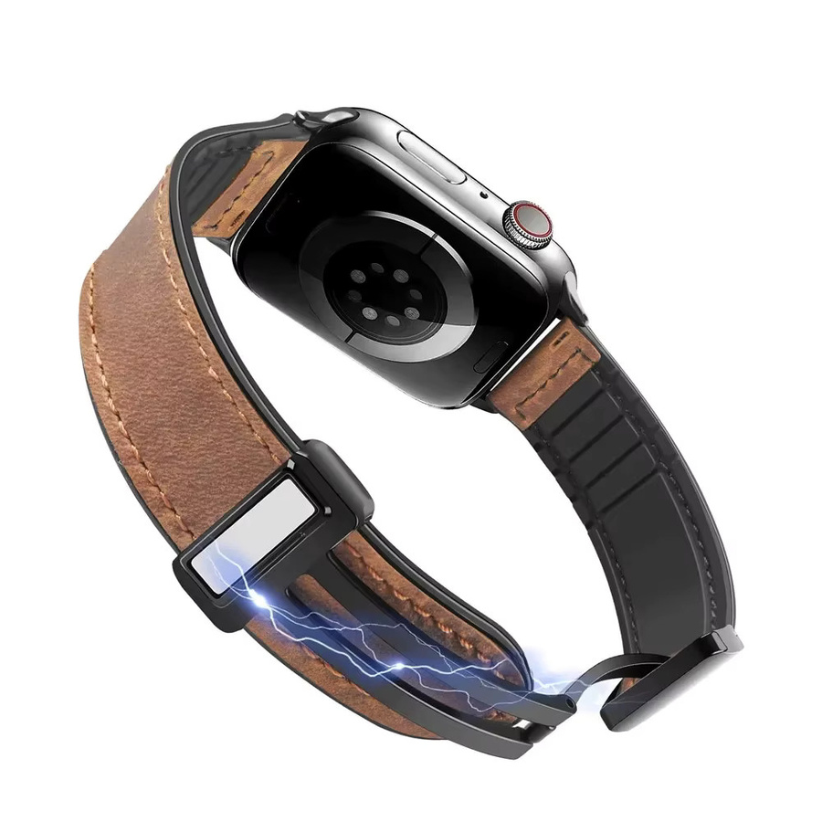 Uhrenarmband Silikon, Leder, Schwarz, Unisex - Bild 5