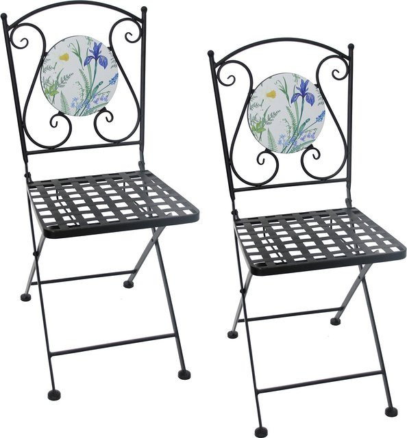 HTI-Living Gartenstühle Celia Lilie 2er Set aus Metall in Schwarz im Landhaus Style mit Frühlings-Aufdruck - Bild 1