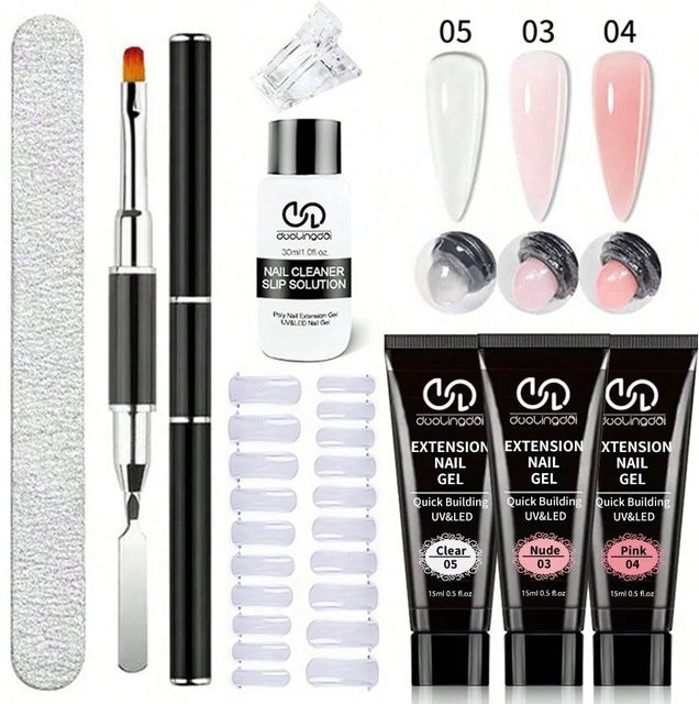 DUOLINGDAI Poly Verlängerung Gel Set, Klar und Weiß, 8 Teile - Bild 1