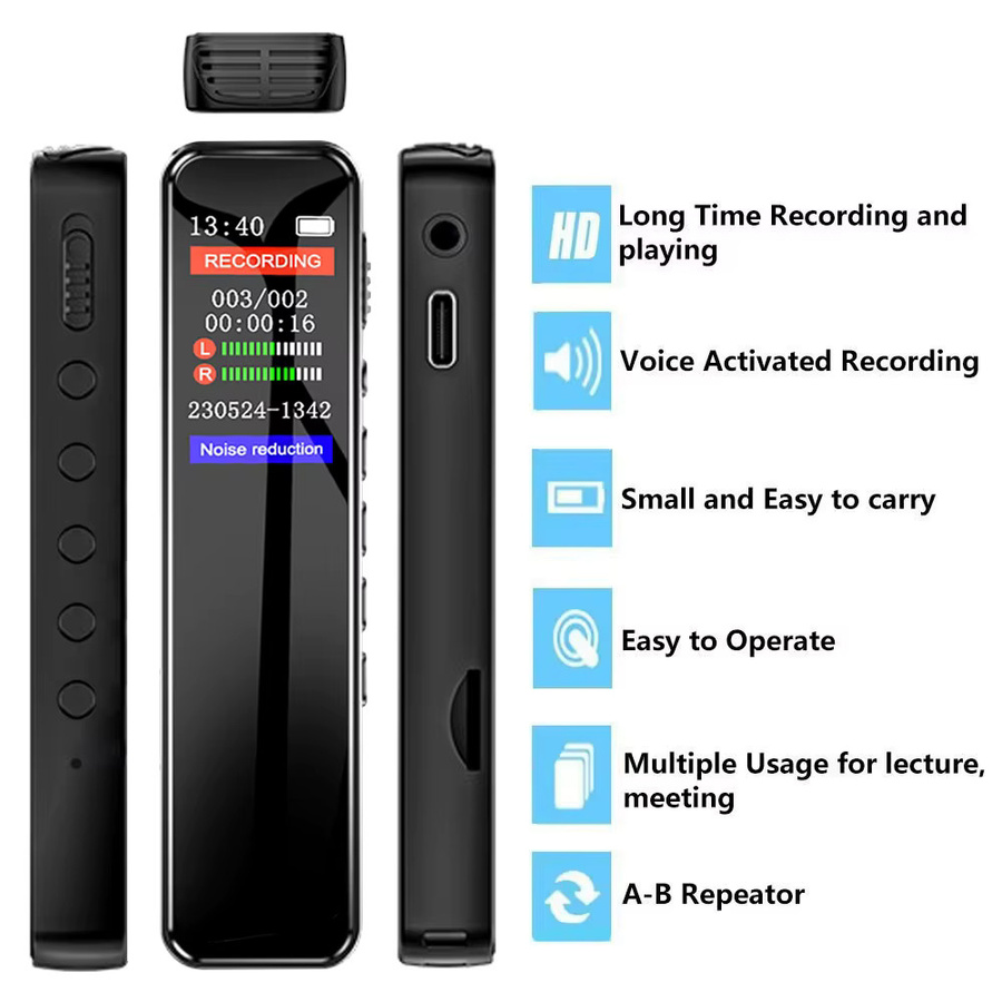 Sprachaktivierter Digitaler Rekorder von occkic in Schwarz, Audio-Diktiergerät mit 1536kbps und Unterstützung für 128GB Erweiterung, Tragbarer MP3-Player - Bild 3