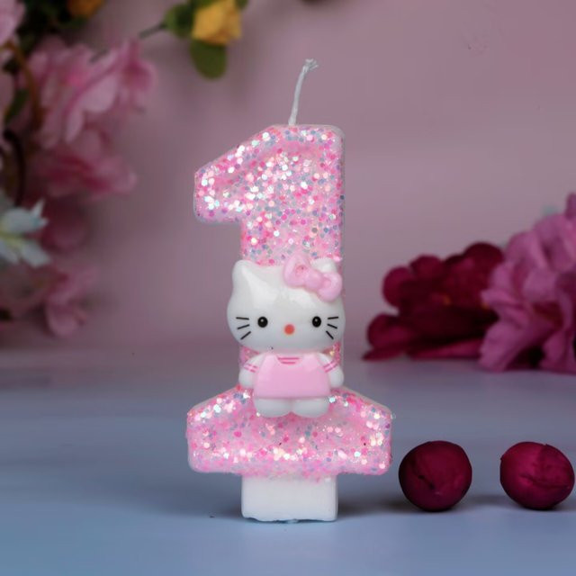 Hello Kitty Geburtstagstortenkerzen von Bandai in Pink als Torten-Topper Dekoration für Kindergeburtstage - Bild 1