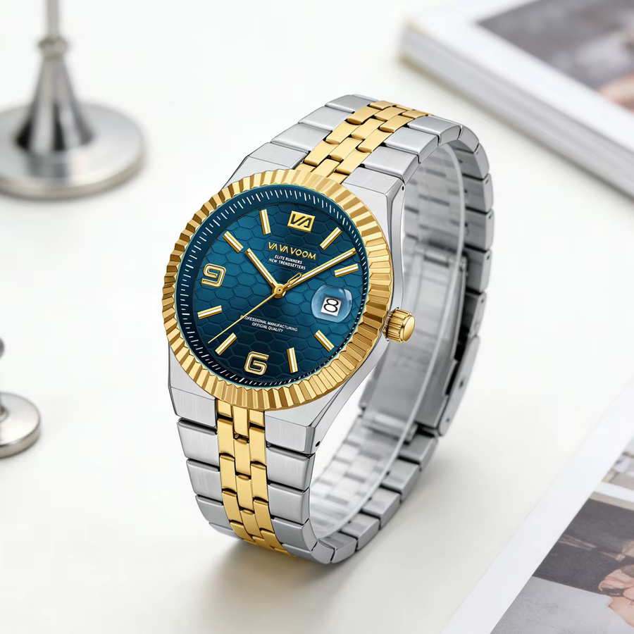 VA VA VOOM Armbanduhr Edelstahl, Bicolor, blaues Zifferblatt, Quarz, Herren - Bild 2