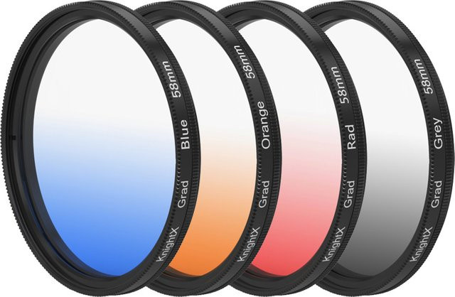 KnightX Farblinsenfilter Kreuz Set in Blau, Orange, Rot und Grau für Canon, Nikon und Pentax DSLR-Kameras (52mm bis 77mm) - Bild 1