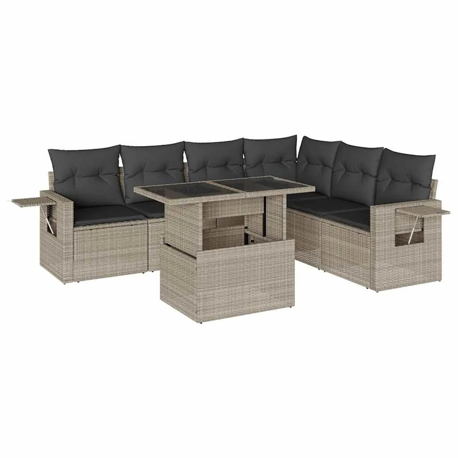 vidaXL 7-teilige Garten-Sofagarnitur in L-Form mit Kissen und Couchtisch, Anthrazit/Grau, Poly-Rattan mit Metallgestell - Bild 2