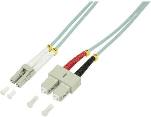 LogiLink Glasfaser LWL Anschlusskabel OM3 Multimode, 1x LC-Stecker auf 1x SC-Stecker, Türkis, Länge: 0,50 m - Bild 1