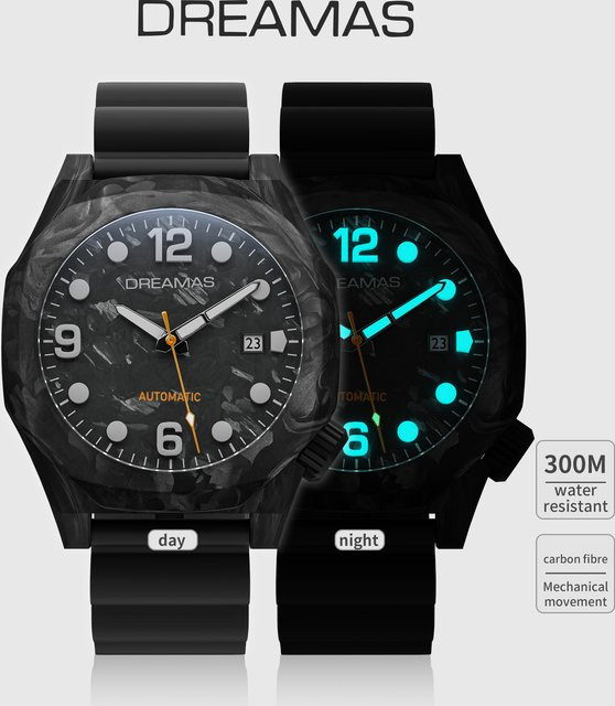 DREAMAS Automatik-Taucheruhr, Carbon Fiber, Edelstahl, Saphirglas, Herren - Bild 1