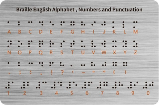 Taktile Braille-Nummerntafel aus Metall in Grau als pädagogisches Lernwerkzeug für blinde Schüler - Bild 1