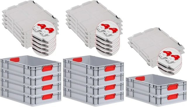 PROREGAL Spar Set 10x Eurobox Nextgen Color mit Scharnierdeckel und Schiebeschnappverschlüssen, Farbe Rot, H x B x T: 12 x 40 x 60 cm - Bild 1