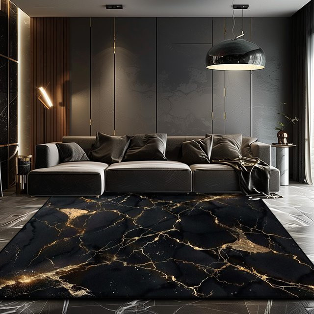 Wucifang Jewelry Teppich in Schwarz und Gold mit Marmor-Design, weich und flauschig, Antirutsch-Teppich aus Polyester für Wohnzimmer und Schlafzimmer, B/T: 120 x 80 cm - Bild 1