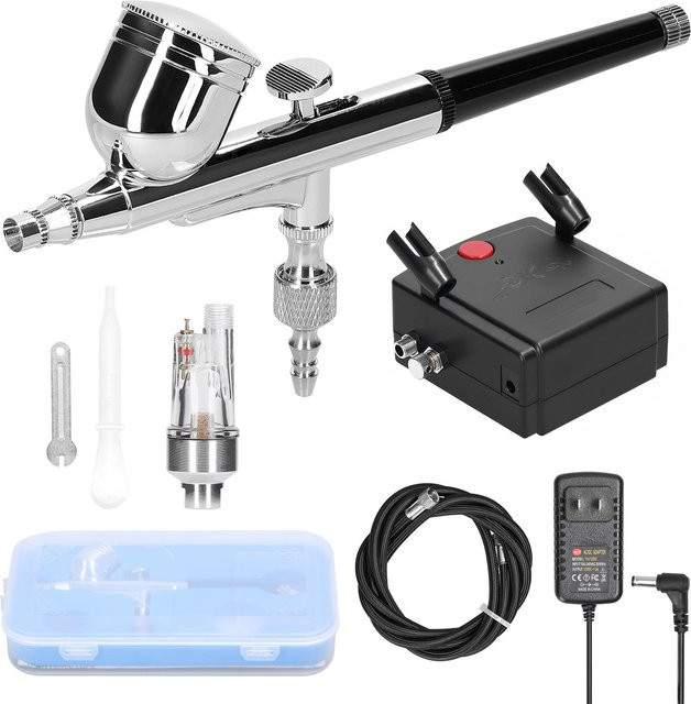 Kkmoon Airbrush-Luftkompressor-Set mit 0,3 mm Airbrush-Stift, 20–35 PSI, Schwarz und Silber - Bild 1