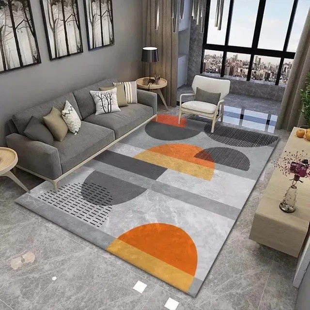 VIKAMA Moderner Teppich in Orange mit abstraktem Design für Wohnzimmer und Schlafzimmer - Bild 1