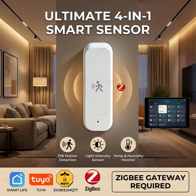 Coolo Zigbee Bewegungssensor mit PIR, Temperatur- und Feuchtigkeitsdetektor für Tuya Smart Life und Z2M Hausautomation, Weiß - Bild 1