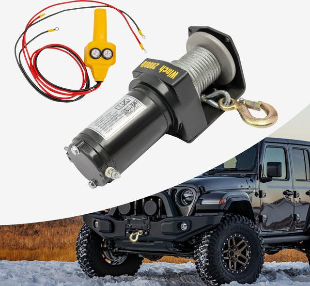 Bymaocar Elektrische Winde 12V mit Fernbedienung, Tragbare Bergungswinde 2000LBS für ATV, LKW, Anhänger und Boote, Schwarz - Bild 1