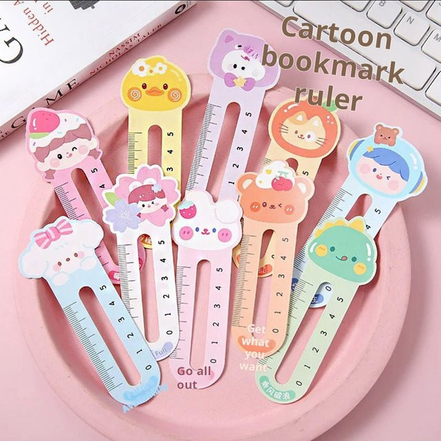 2-in-1 Lineal-Lesezeichen-Set mit Cartoon-Tier-Design in Gelb und Multicolour aus Kunststoff für Kinder und Studenten - Bild 1