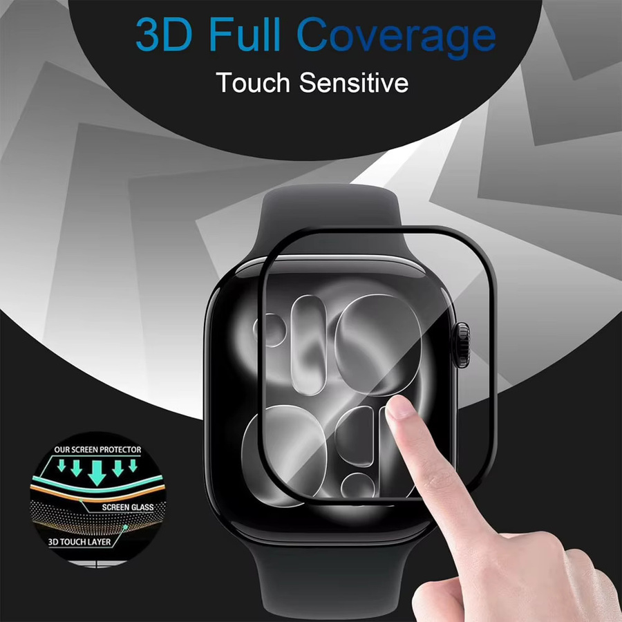 Apband Displayschutzfolie für Apple Watch 10 und 11, weiche Glasfolie in Transparent, 3D HD, kratzfest und blasenfrei, passend für 42 mm und 46 mm Gehäusegrößen - Bild 4