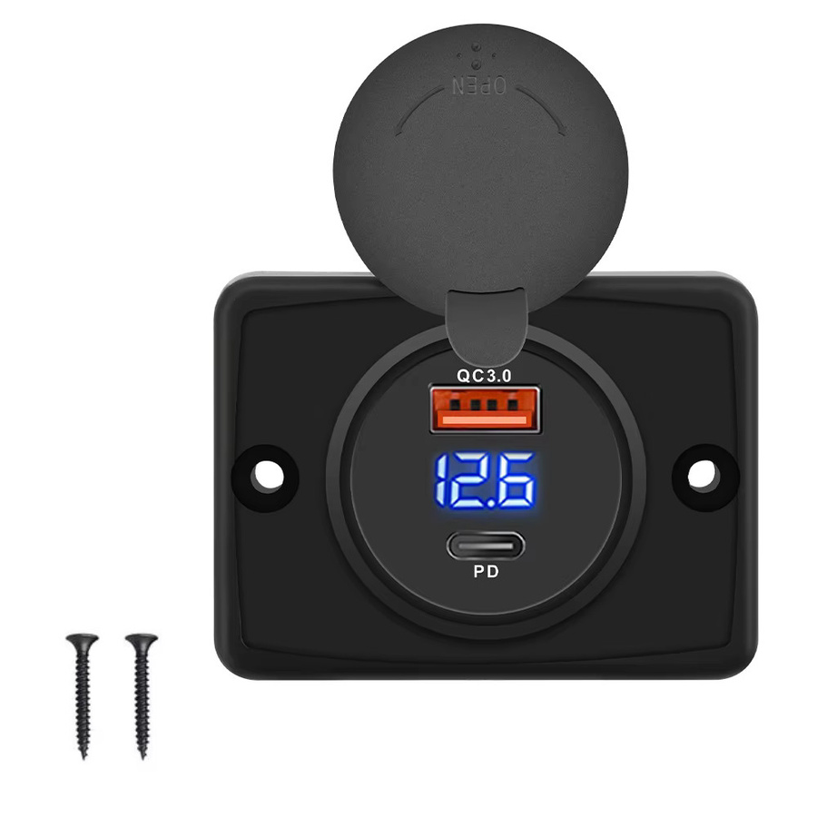 Kankeirr Wasserdichte USB PD und QC3.0 Schnelllade-Steckdose mit Schiebekappe für Autos, Boote und Wohnmobile, Schwarz - Bild 2