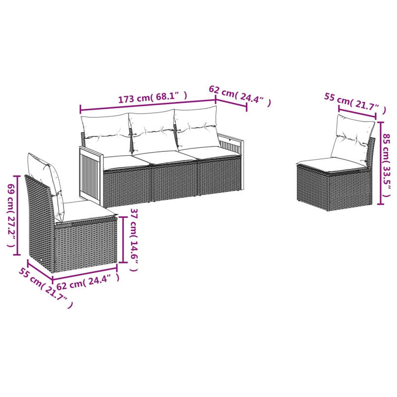 Vidaxl Gartenmöbel-Set aus Polyrattan mit 5 Teilen und Kissen, Beige - Bild 2