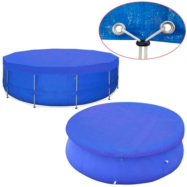 Runde PE-Poolabdeckung für Aufstellpools, Durchmesser: 460 cm, Dunkelblau, Wasserdichte Abdeckplane aus Polyethylen mit Abflusslöchern und Verschlussseil - Bild 1