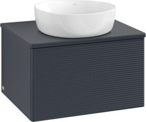 V&B Waschtischunterschrank Antao mit Frontstruktur und Beleuchtung in Lacquer Blau, B/T/H: 60 x 36 x 50 cm - Bild 1