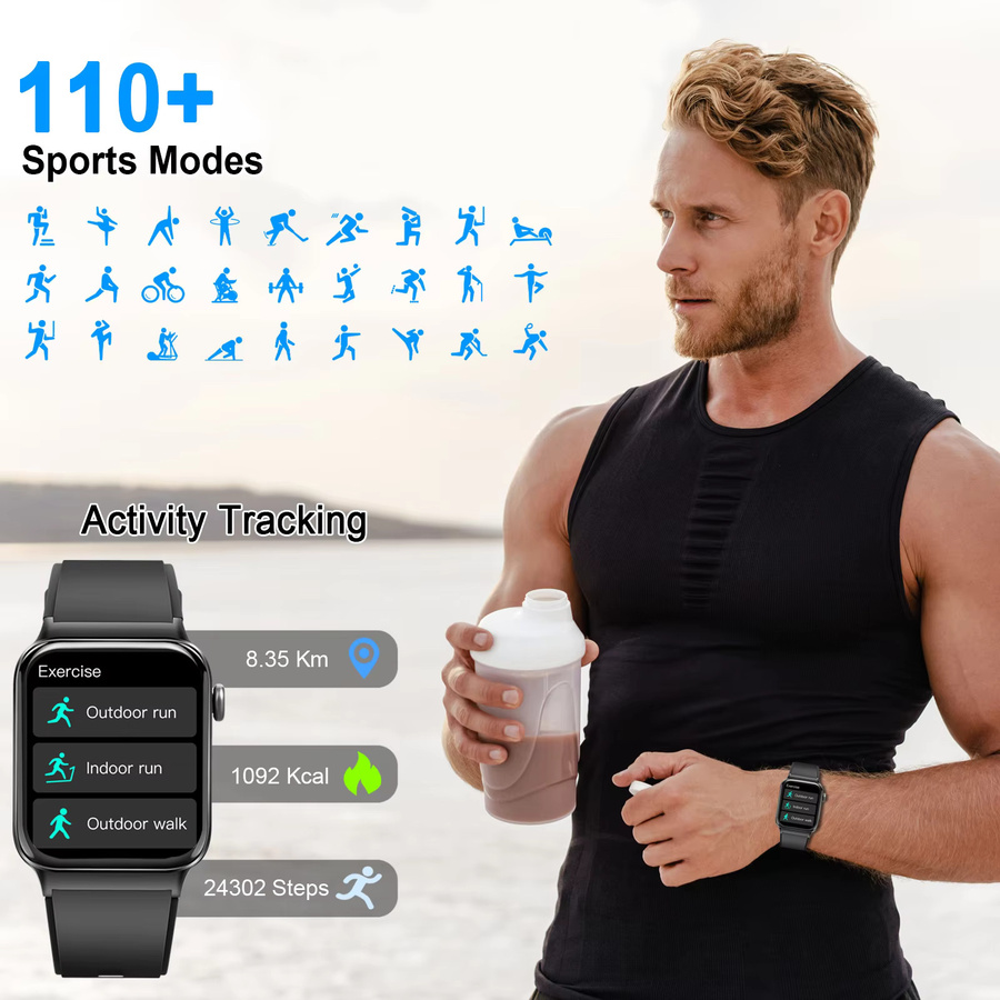 Kuizil Smartwatch, Schwarz, Silikon, 1,85 Zoll, Rechteckig - Bild 3