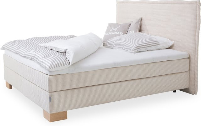 Boxspringbett SANSIBAR LIVING Langeoog in Purple mit Cord-Stoff und Bonell-Federkern, B/T: 180 x 200 cm - Bild 1