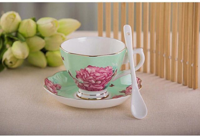 Refreshing Home Espressotasse aus Knochenporzellan mit Untertasse und Löffel, braun/mehrfarbig, 170 ml - Bild 1