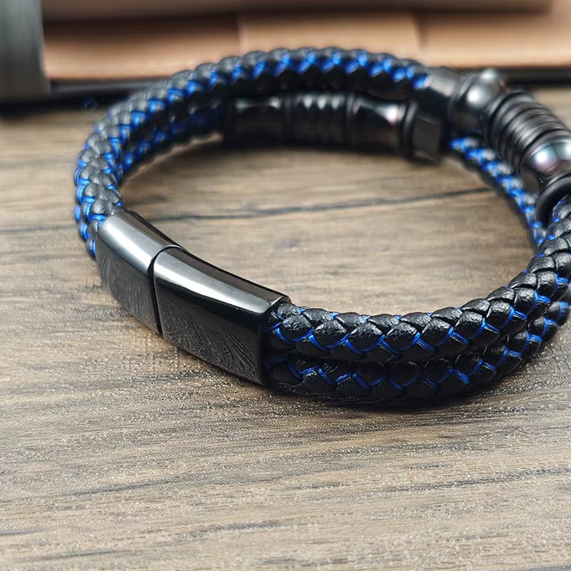jiangmingao Armband, blau, Leder, Edelstahl, Herren - Bild 3